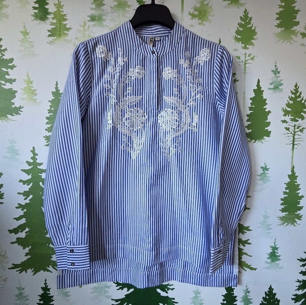 Blue Striped Kut From The Kloth Embroidered Tunic Shirt